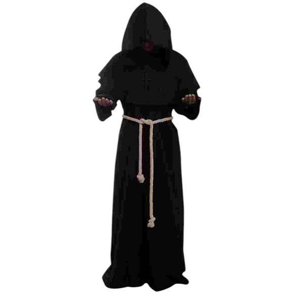 Amazon Black Hooded Costume Robe With Rope And Necklace NWT M - Picture 1 of 5
